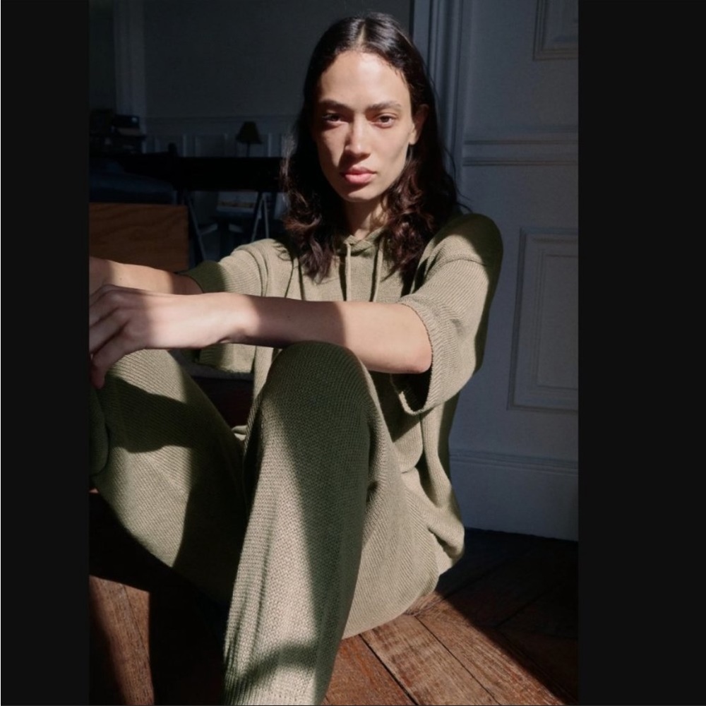ZARA knit Linen blend dropped shoulders oversized hooded Sweater